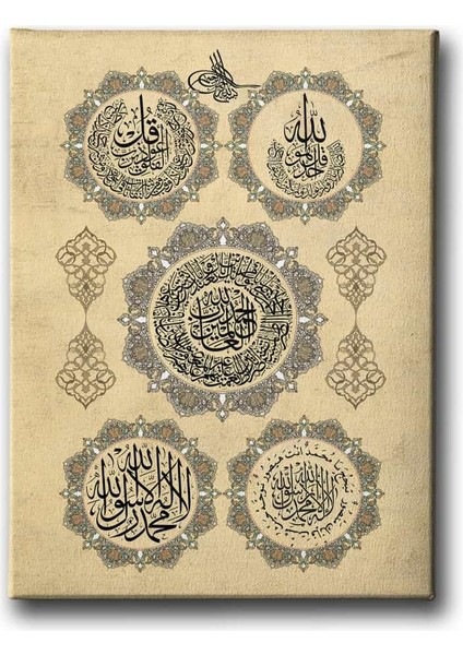 Fatiha-Ihlas-Felak-Kelime-I Tevhid Dini Kanvas Tablo