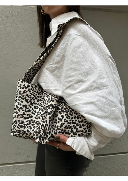 Animal Print Ayarlanabilir Denim Çanta