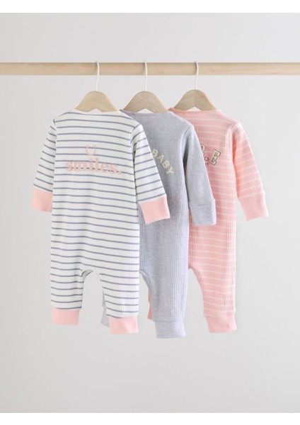 Pamuklu Pembe Gri Çizgili Ayaksız 3'lü Tulum Set fiyatları