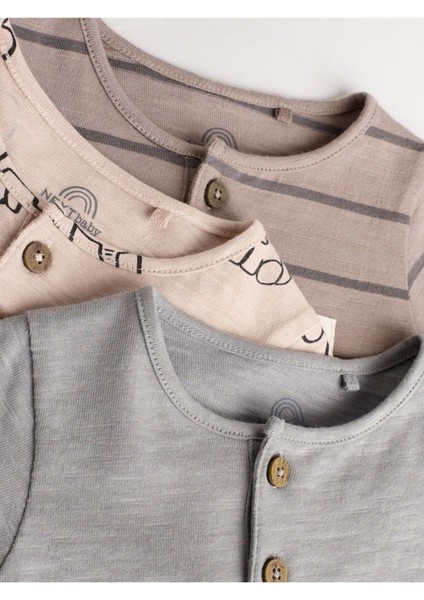 Pamuklu Neutral Elephant Desenli 3'lü Romper Set