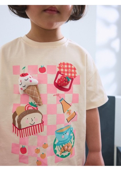 Pamuklu Pembe Piknik Karakterli 3 Boyutlu Kısa Kollu Taytlı Alt Üst Takım