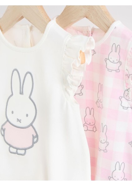 Pamuklu Pembe Tavşan Desenli 2'li Romper Et