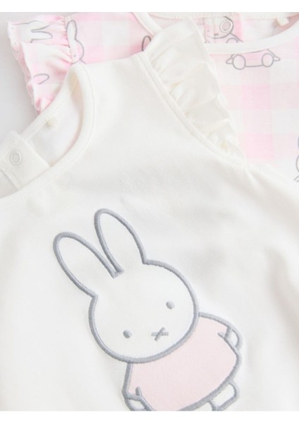 Pamuklu Pembe Tavşan Desenli 2'li Romper Et