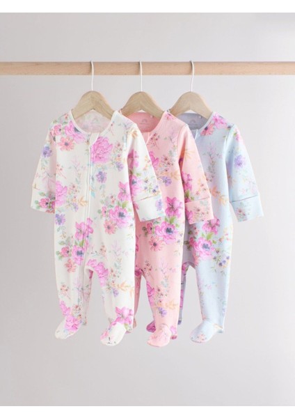 Pamuklu Pastel Çiçek Desenli 3'lü Tulum Set
