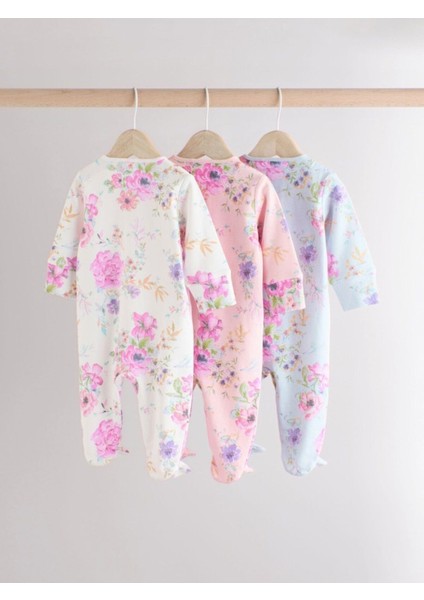 Pamuklu Pastel Çiçek Desenli 3'lü Tulum Set