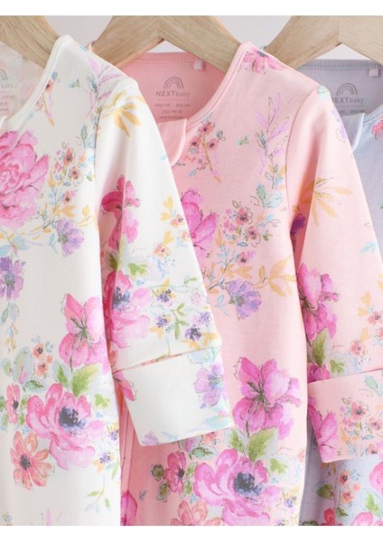 Pamuklu Pastel Çiçek Desenli 3'lü Tulum Set