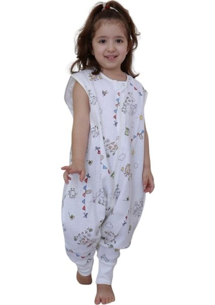 Naturtouch Pamuklu Müslin Kuzu Desenli Kısa Kollu Fermuarlı Uyku Tulumu