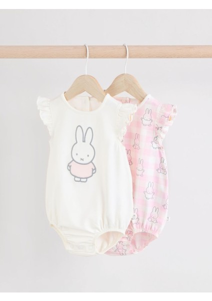 Pamuklu Pembe Tavşan Desenli 2'li Romper Et