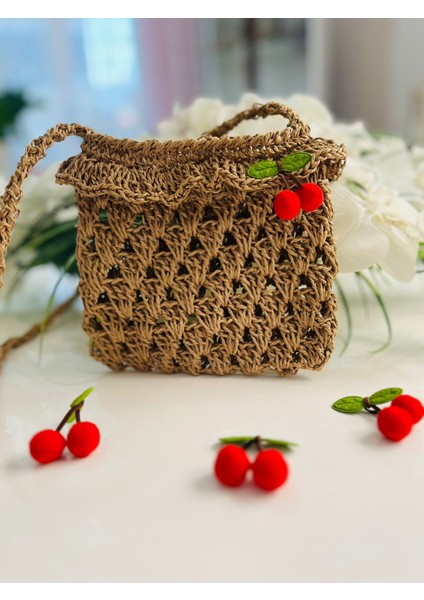 Handmade Fırfırlı Kiraz Detaylı Çocuk Çantası