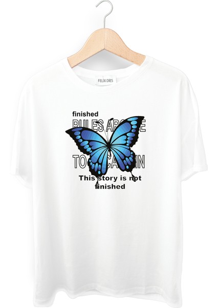 Felix Dies Beyaz Oversize Kalıp Kelebek Baskılı Unisex T-Shirt