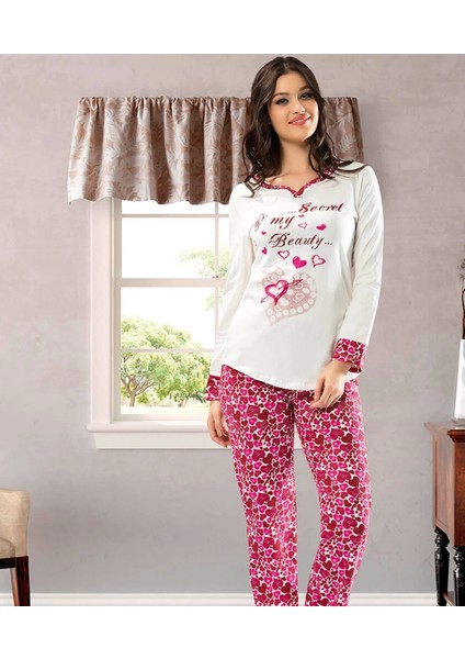Miraxx Derya Kurşun Kalp Baskılı Kadın Pijama Takım 861