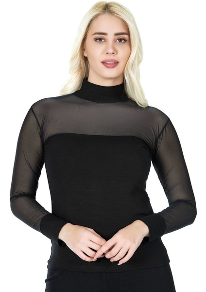 Miraxx Derya Kurşun Balıkçı Yaka Transparan Kadın Tişört 296