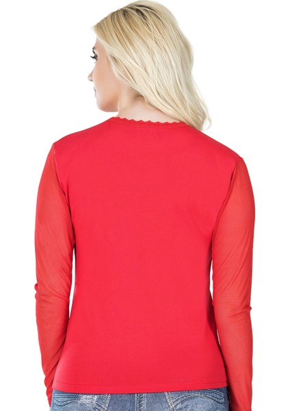 Miraxx Derya Kurşun Uzun Kol Transparan Yaka Kadın Tişört 293 fiyatları