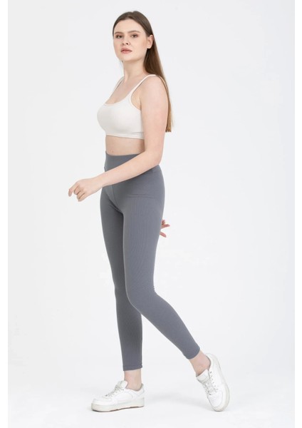 Miraxx Derya Kurşun Füme Yüksek Bel Fitilli Tayt 0608