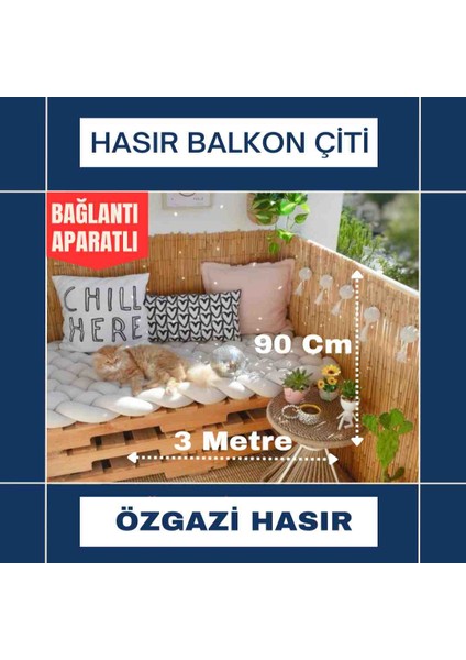 90 cm x 3 Metre Kamış Hasır Balkon Çiti Gölgelik Bahçe Çiti Dekorasyon
