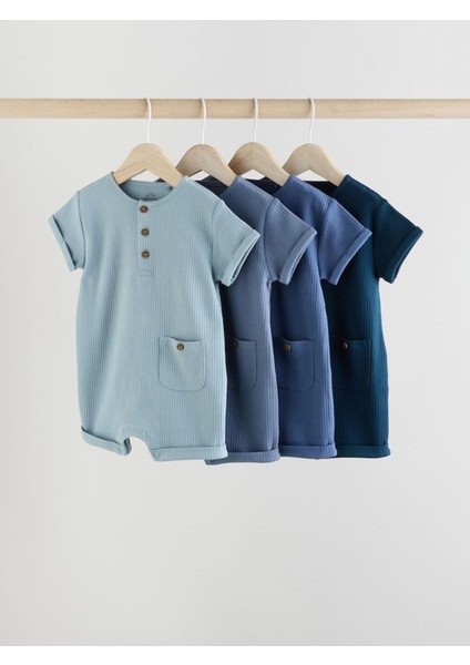 Pamuklu Mavi Lacivert Dokulu 4'lü Romper Set