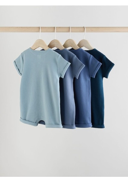 Pamuklu Mavi Lacivert Dokulu 4'lü Romper Set fiyatları