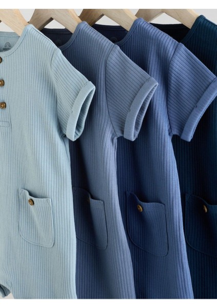 Pamuklu Mavi Lacivert Dokulu 4'lü Romper Set modelleri