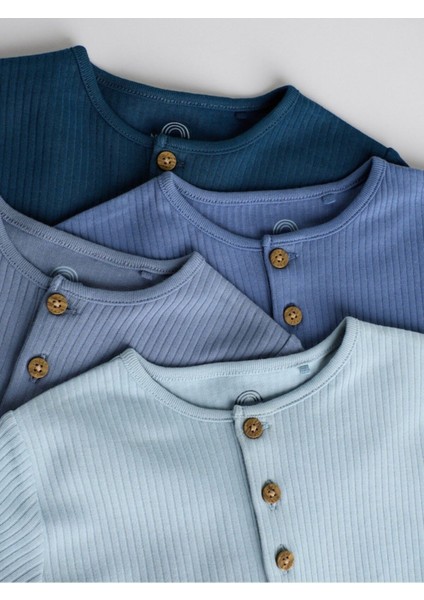 Pamuklu Mavi Lacivert Dokulu 4'lü Romper Set fırsatları