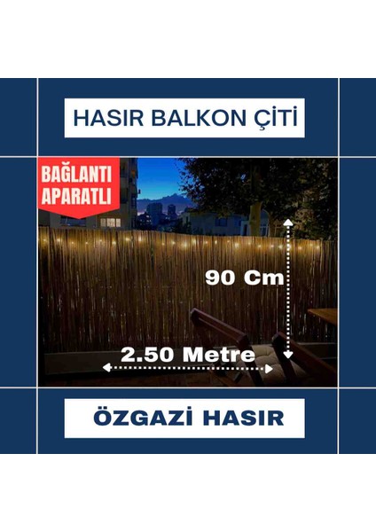 90 cm x 2.50 Metre Kamış Hasır Balkon Çiti Gölgelik Bahçe Çiti Dekorasyon