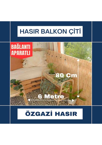 80 cm x 6 Metre Kamış Hasır Balkon Çiti Bambu Çit Bahçe Çiti Dekorasyon