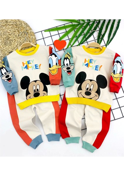 Miraylife 9-12-18-24 Ay Mickey ve Arkadaşları Desenli Uzun Kollu Sweat 2li Kız Erkek Bebek Takımı