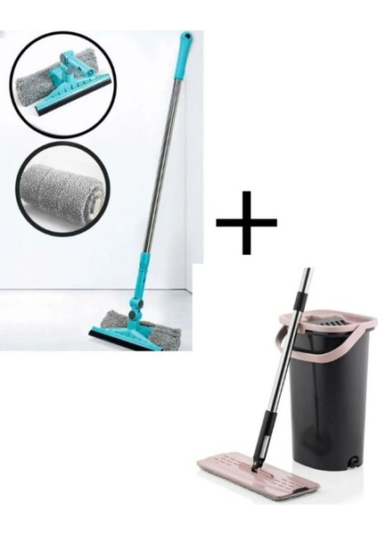 Teleskopik çift taraflı cam silme aparatı ve temizlik paspası seti, renkli ve uzayabilen