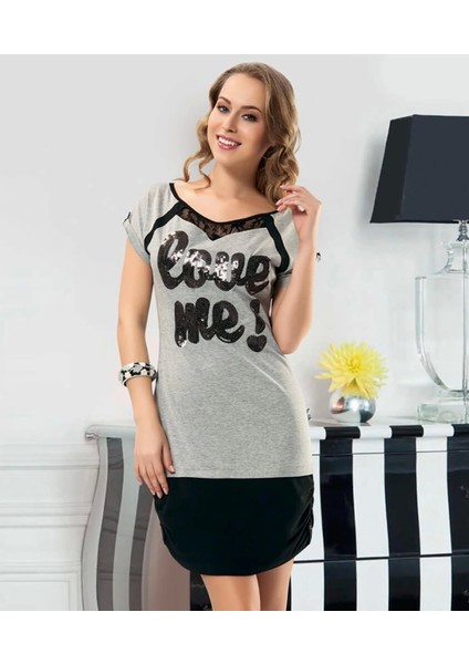 Miraxx Derya Kurşun Baskılı Yarım Kol Kadın Tunik 919