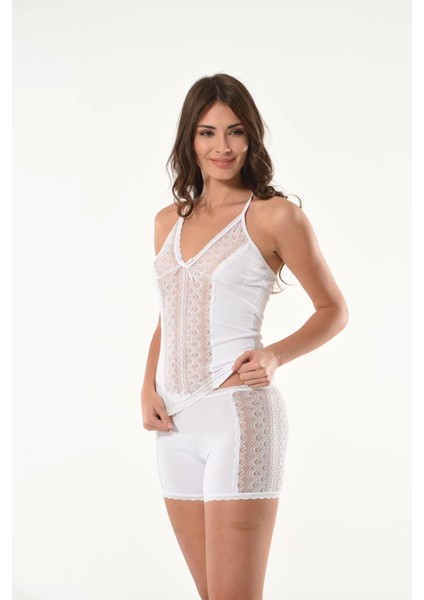 Miraxx Derya Kurşun Ip Askılı Dantelli Atlet Şort Takım 058