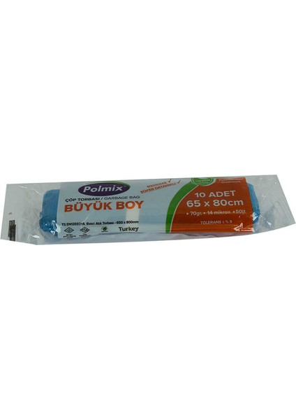 Çöp Torbası Büyük Boy 65x80cm 70gr 14 Mikron 50lt Mavi Rulo 10 Adet