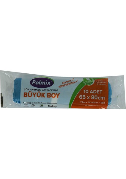 Çöp Torbası Büyük Boy 65x80cm 70gr 14 Mikron 50lt Mavi Rulo 10 Adet