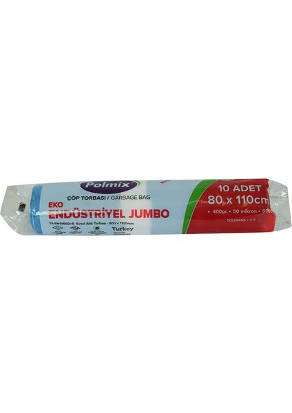 Çöp Torbası Jumbo Boy 80x110cm 400gr 50 Mikron 90lt Mavi Rulo 10 Adet