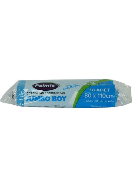 Çöp Torbası Jumbo Boy 80x110cm 220gr 27 Mikron 90lt Mavi Rulo 10 Adet