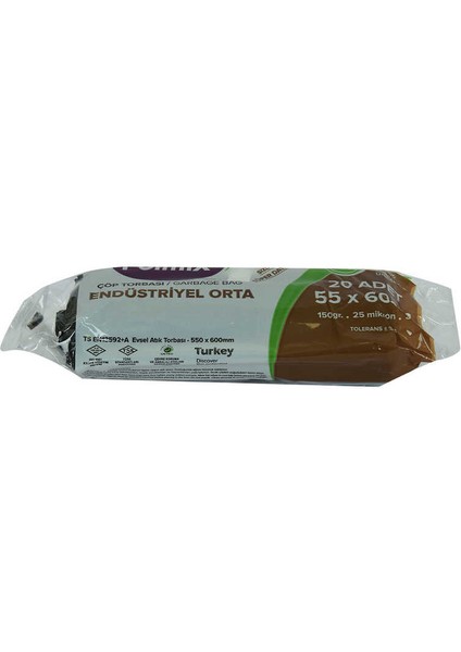 Çöp Torbası Orta Boy 55x60cm 150gr 25 Mikron 30lt Siyah Rulo 20 Adet