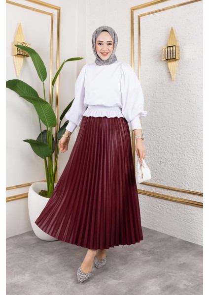 Pliseli Tesettür ETEK-2034 Bordo