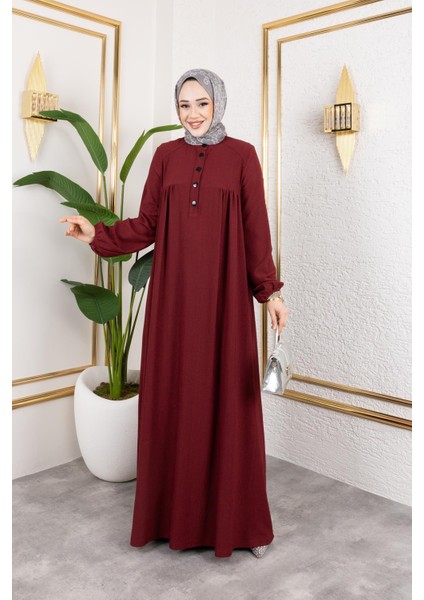 Robalı Tesettür ELBISE-5023 Bordo modelleri