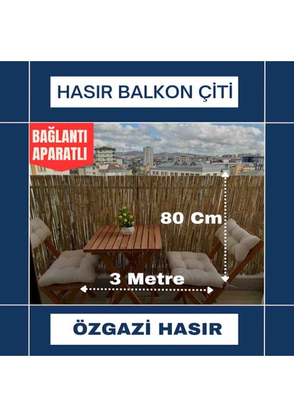 80 cm x 3 Metre Doğal Kamış Hasır Balkon Çiti Bahçe Çiti Dekorasyon