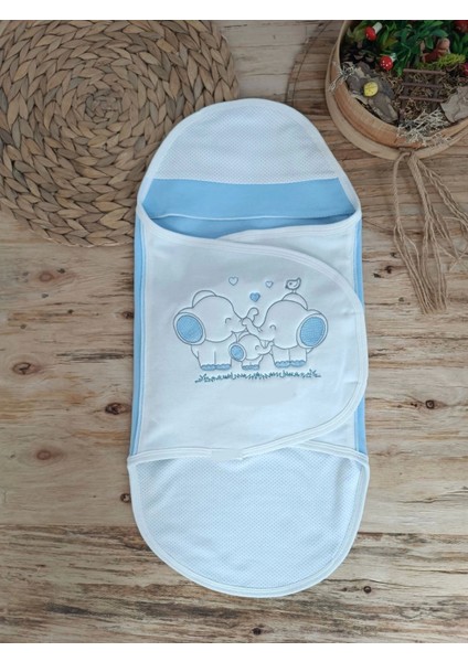 Miraylife Yenidoğan Mutlu Fil Ailesi Nakışlı Çıt Çıt Kapamalı Bebek Kundak