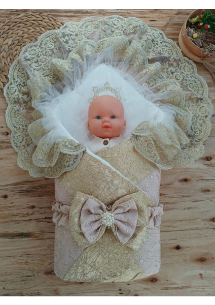 Miraylife Yenidoğan Kabartma Desenli Gold Çift Güpürlü ve Fiyonklu Bebek Battaniyesi Kundak fiyatları