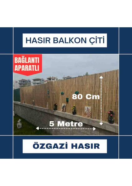 80 cm x 5 Metre Doğal Kamış Hasır Balkon Çiti Gölgelik Bahçe Çiti Dekorasyon