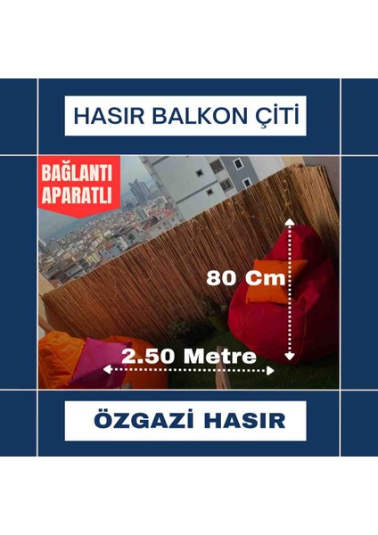 80 cm x 2,50 Metre Doğal Kamış Hasır Balkon Çiti Bahçe Çiti
