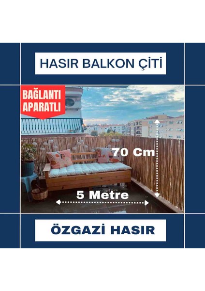70 cm x 5 Metre Kamış Hasır Balkon Çiti Bambu Çit Bahçe Çiti Saz Kamış