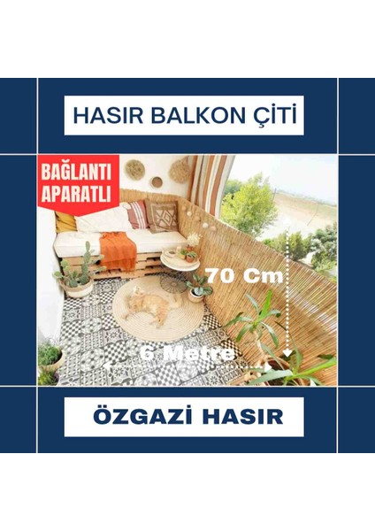 70 cm x 6 Metre Doğal Kamış Hasır Balkon Çiti Bambu Çit Bahçe Çiti Dekorasyon