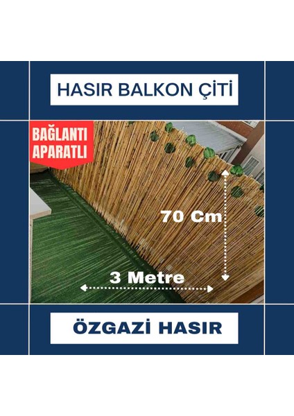 70 cm x 3 Metre Doğal Kamış Hasır Balkon Çiti Bahçe Çiti Dekorasyon
