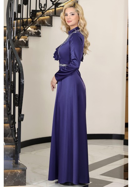 Ada Saten Taşlı Tesettür Abiye Lacivert fırsatları