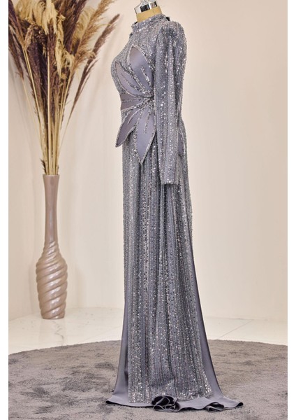 Bergüzar Tesettür Abiye Gri modelleri