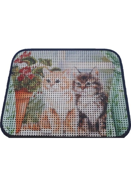 Elekli Desenli Kedi Tuvalet Önü Paspası 60 x 45 cm Vazo