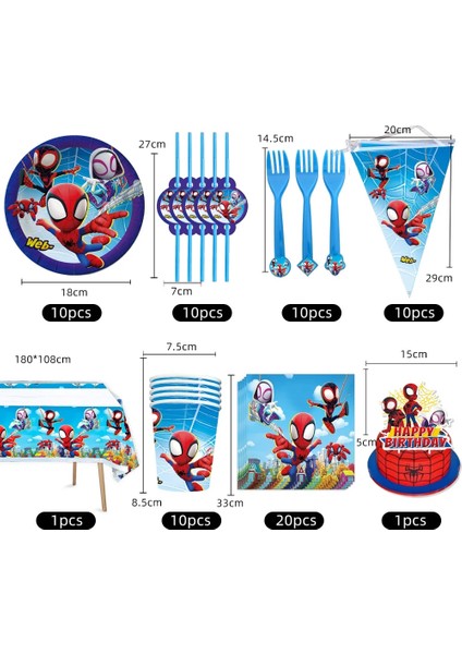FLAGS-10PCS Spidey ve Onun Inanılmaz Arkadaşları Parti Dekorasyon Malzemeleri Kağıt Tabak Masa Örtüsü Örümcek Adam Tema Bebek Duş Balonları Çocuklar Iyilik (Yurt Dışından) modelleri