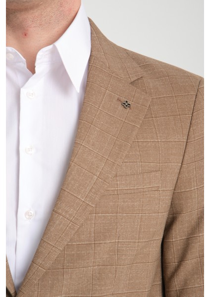 Loreo Erkek Camel Poliviskon Kumaş Yarım Astarlı Mono Yaka Slim Fit Blazer Ceket modelleri