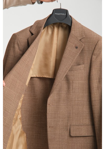 Loreo Erkek Hardal Poliviskon Kumaş Yarım Astarlı Mono Yaka Slim Fit Blazer Ceket